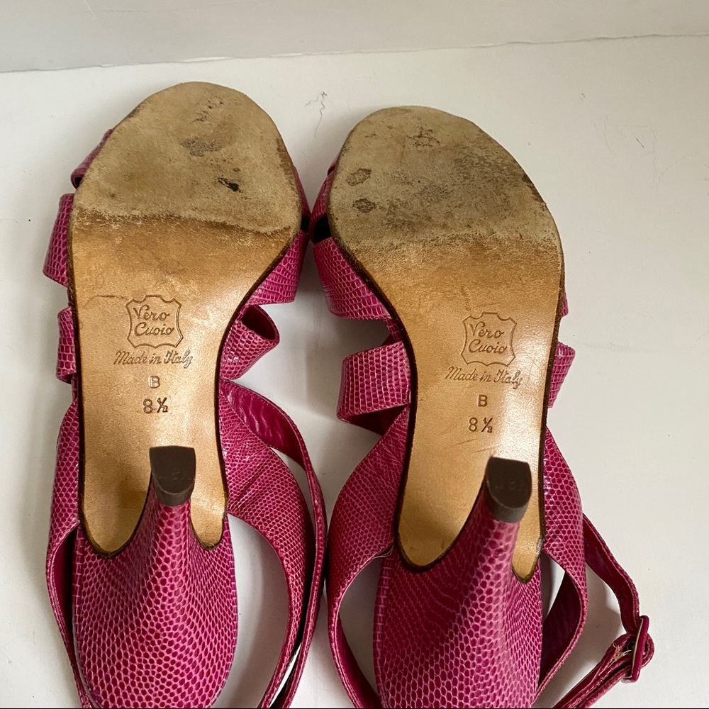 Bottega Veneta 8.5 Snake Print Leather Heels Pink - Picture 5 of 8